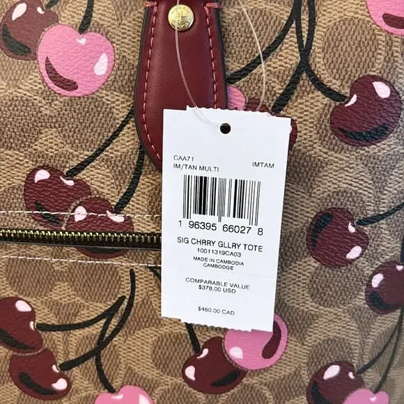 NWT COACH Gallery Tote Bag In Signature Canvas With Cherry print